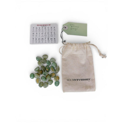 Green Aventurine Rune Set New Age Imports Stones Self Ceremony Bag Divination