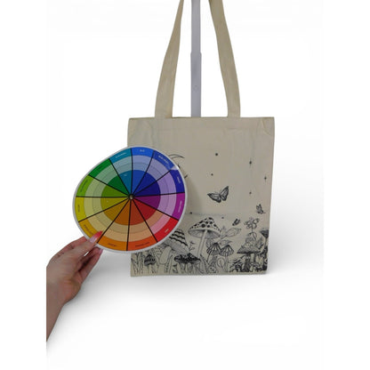 Tote Bag Medium Beige Canvas Mushroom Moon Butterfly Celestial Print Nature