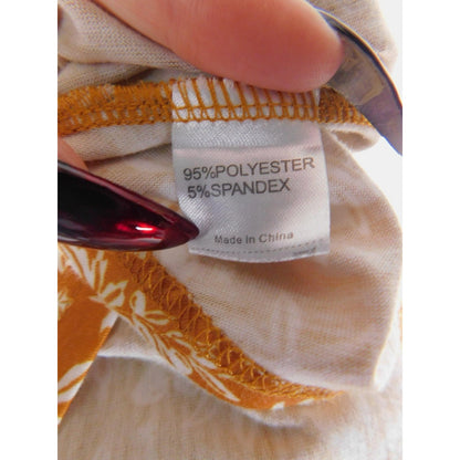 Huhot Dress Womens Large Orange White Halter Tie Back Floral Palm Print Midi