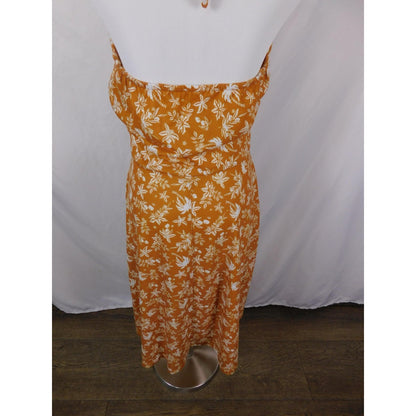 Huhot Dress Womens Large Orange White Halter Tie Back Floral Palm Print Midi