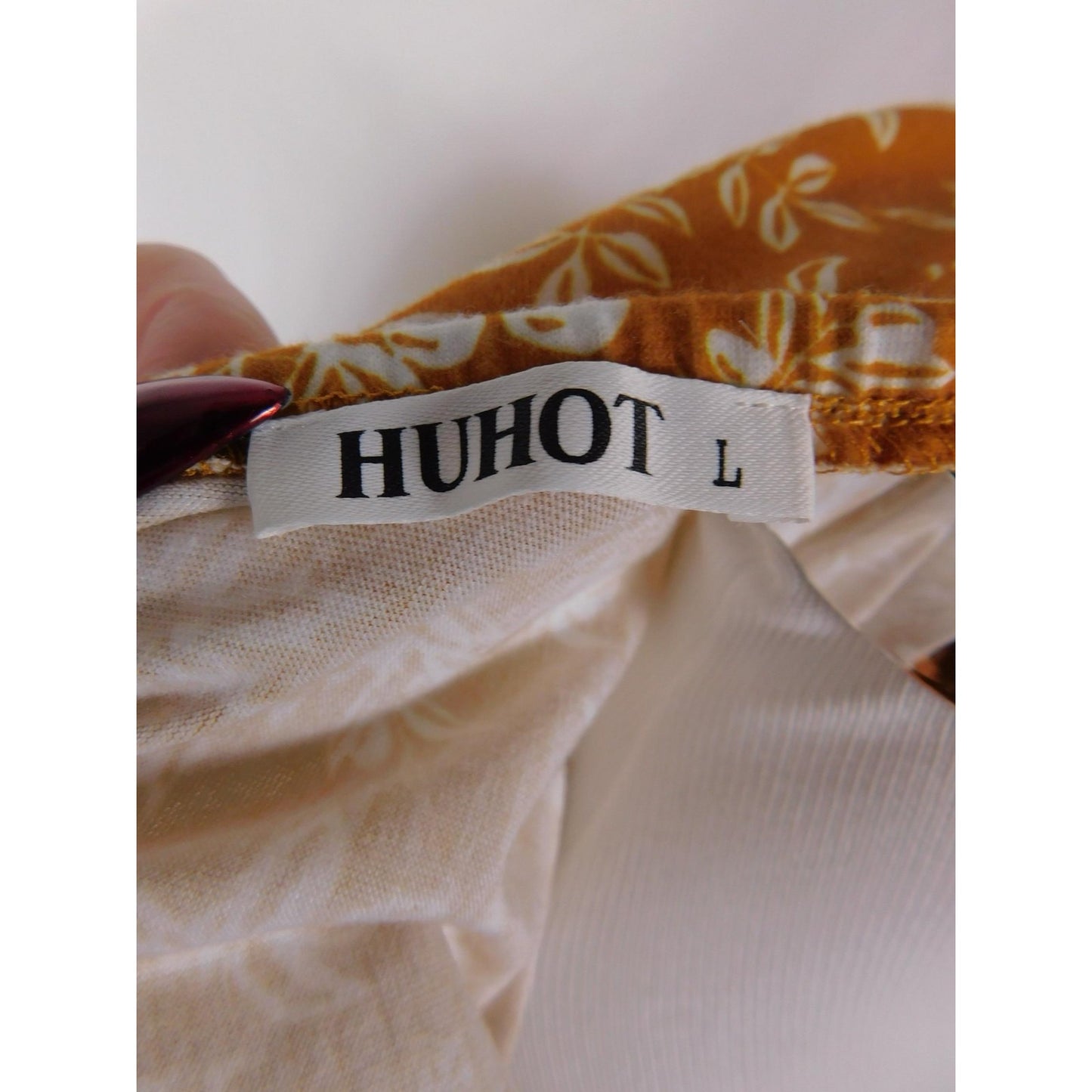 Huhot Dress Womens Large Orange White Halter Tie Back Floral Palm Print Midi