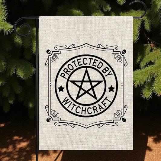 Protected by Witchcraft Garden Flag Halloween Outdoor Yard Banner Pagan Wicca