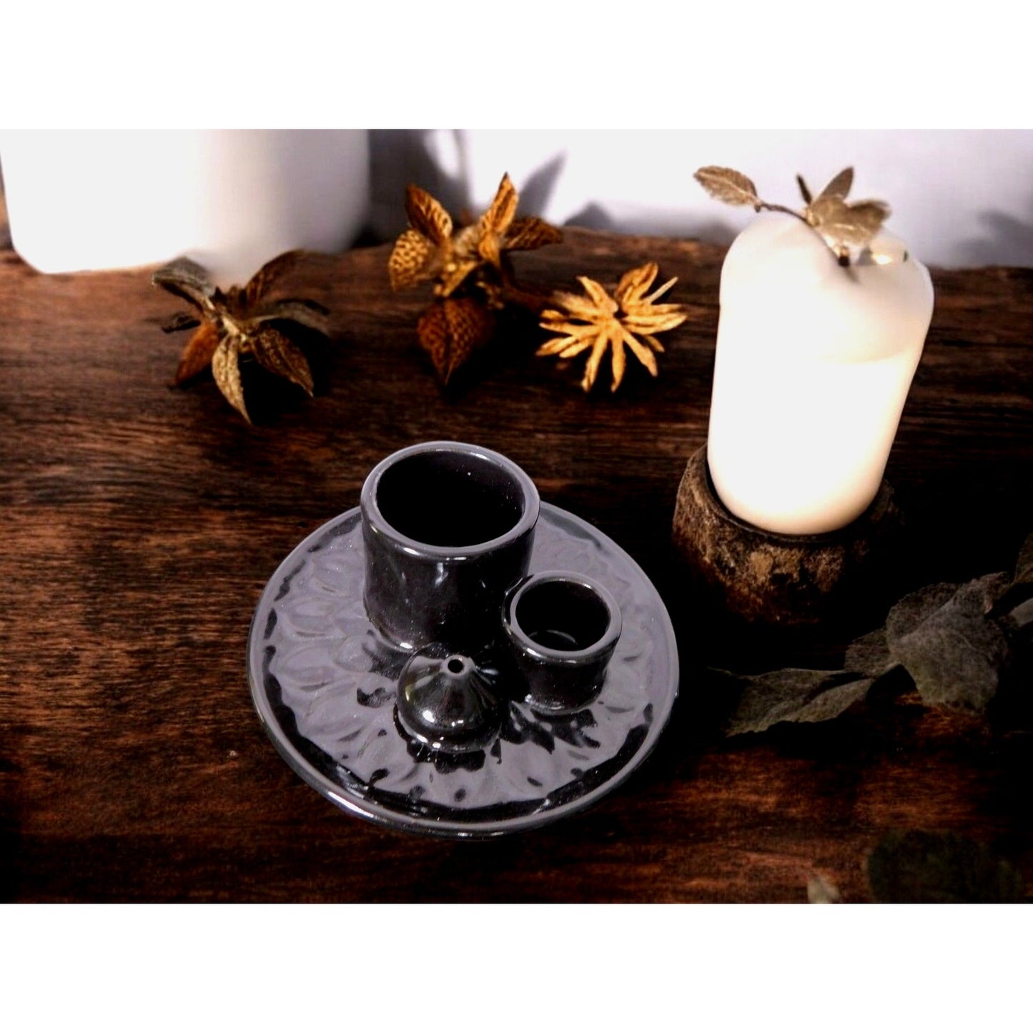 Black Ceramic Incense Holder Ash Catcher Altar Sage Smudge Bowl