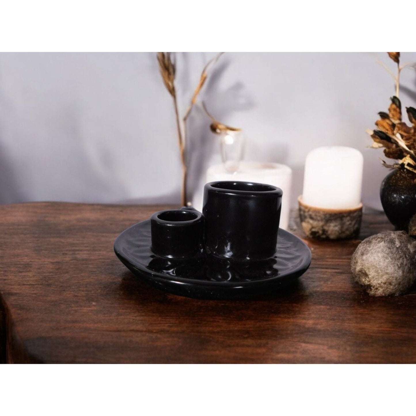 Black Ceramic Incense Holder Ash Catcher Altar Sage Smudge Bowl