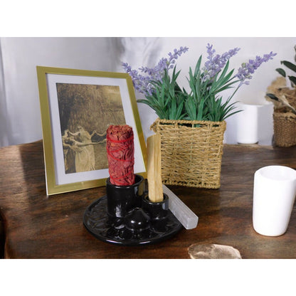 Black Ceramic Incense Holder Ash Catcher Altar Sage Smudge Bowl