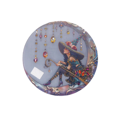 Round Witch-Themed Hanging Plate With Jeweled Accents 12-Inch Diameter New With Tags