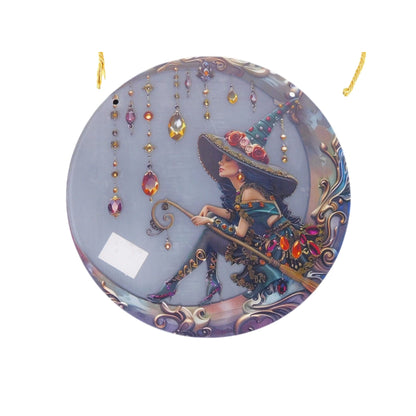 Round Witch-Themed Hanging Plate With Jeweled Accents 12-Inch Diameter New With Tags