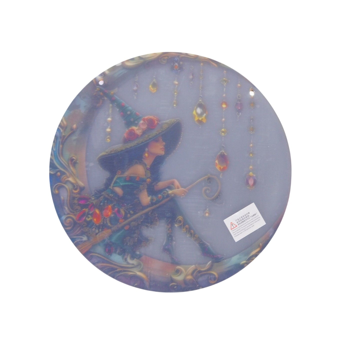 Round Witch-Themed Hanging Plate With Jeweled Accents 12-Inch Diameter New With Tags