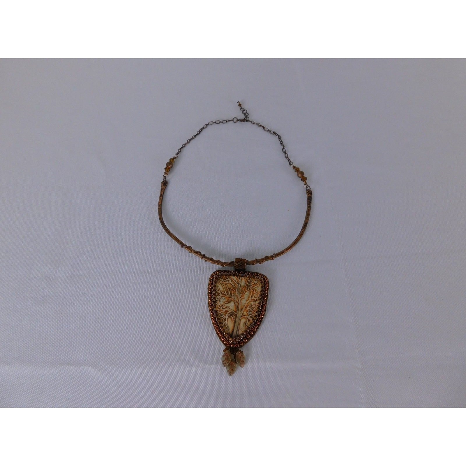 Handmade Tree Of Life Pendant Necklace Brown Resin Beaded Boho Statement Jewelr