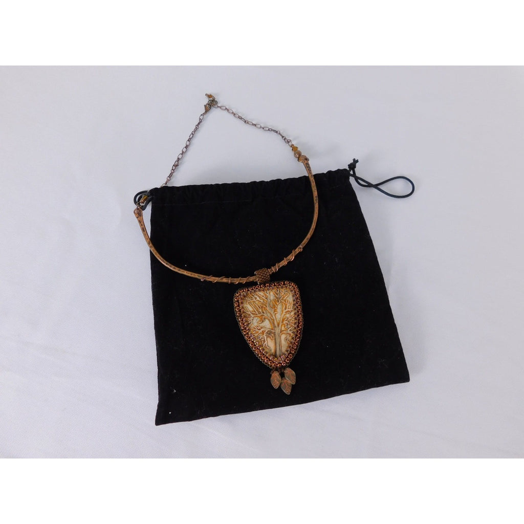 Handmade Tree Of Life Pendant Necklace Brown Resin Beaded Boho Statement Jewelr