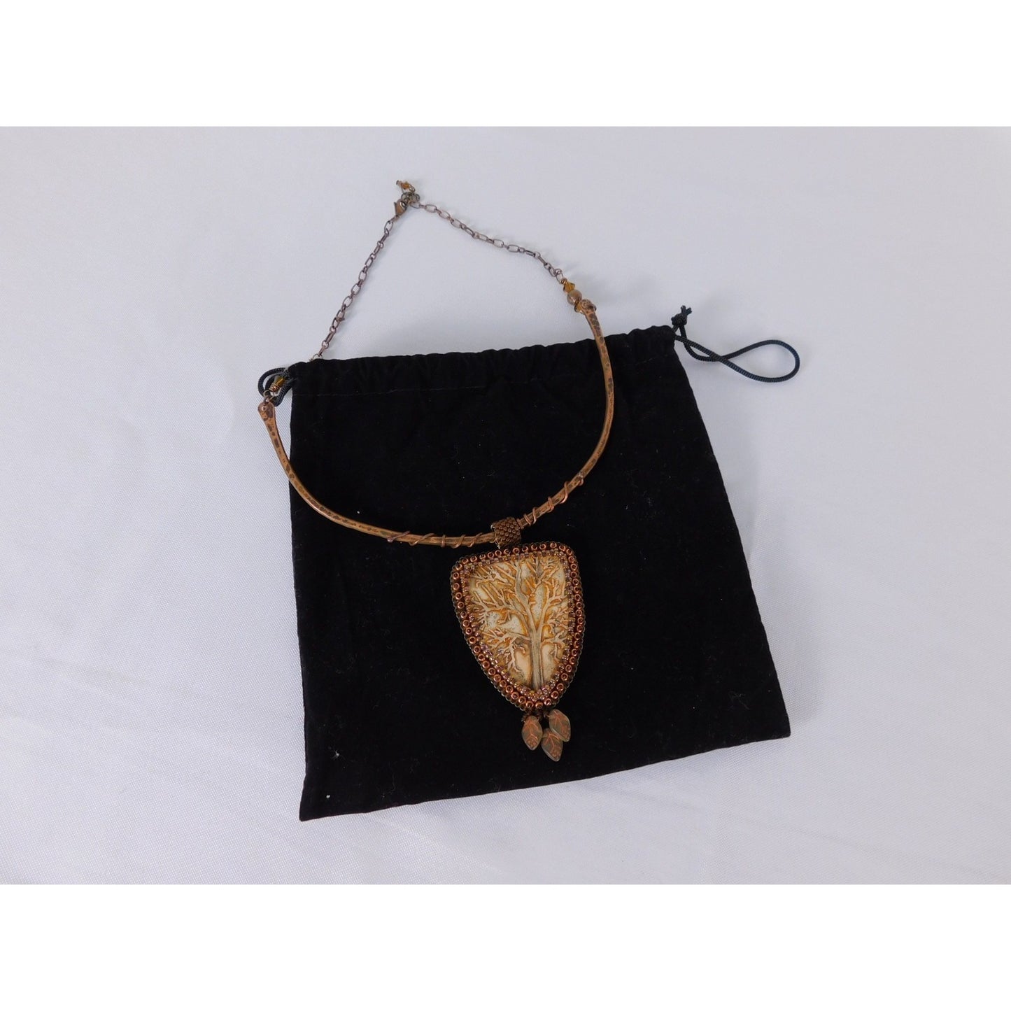 Handmade Tree Of Life Pendant Necklace Brown Resin Beaded Boho Statement Jewelr