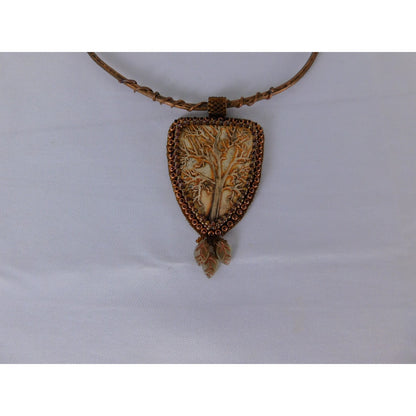 Handmade Tree Of Life Pendant Necklace Brown Resin Beaded Boho Statement Jewelr