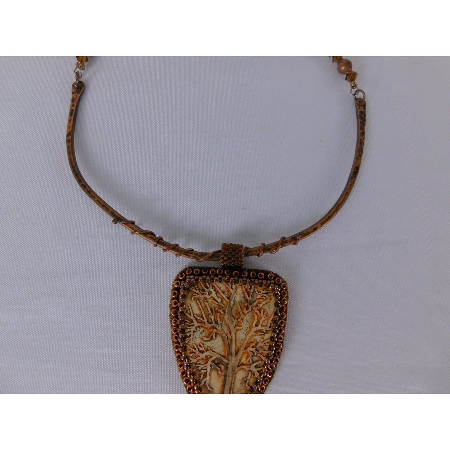 Handmade Tree Of Life Pendant Necklace Brown Resin Beaded Boho Statement Jewelr