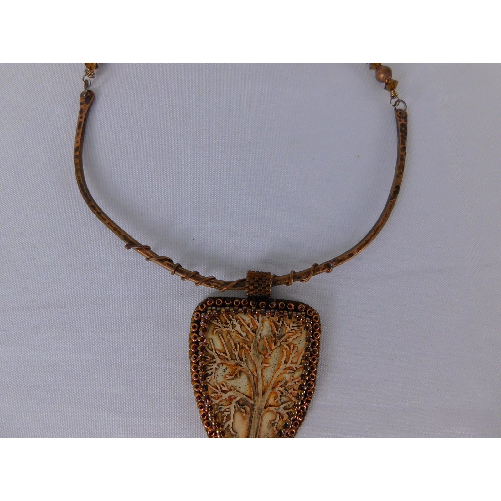 Handmade Tree Of Life Pendant Necklace Brown Resin Beaded Boho Statement Jewelr