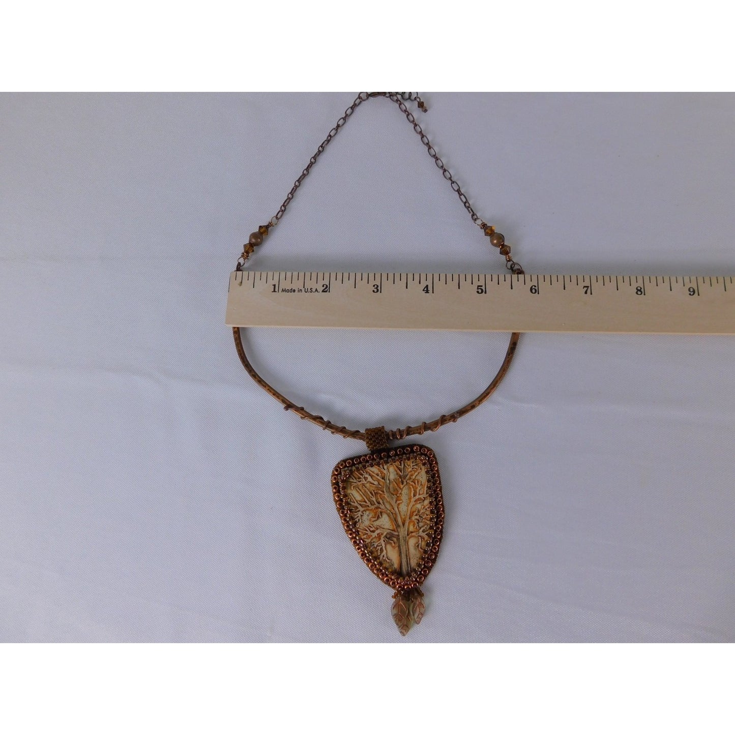 Handmade Tree Of Life Pendant Necklace Brown Resin Beaded Boho Statement Jewelr