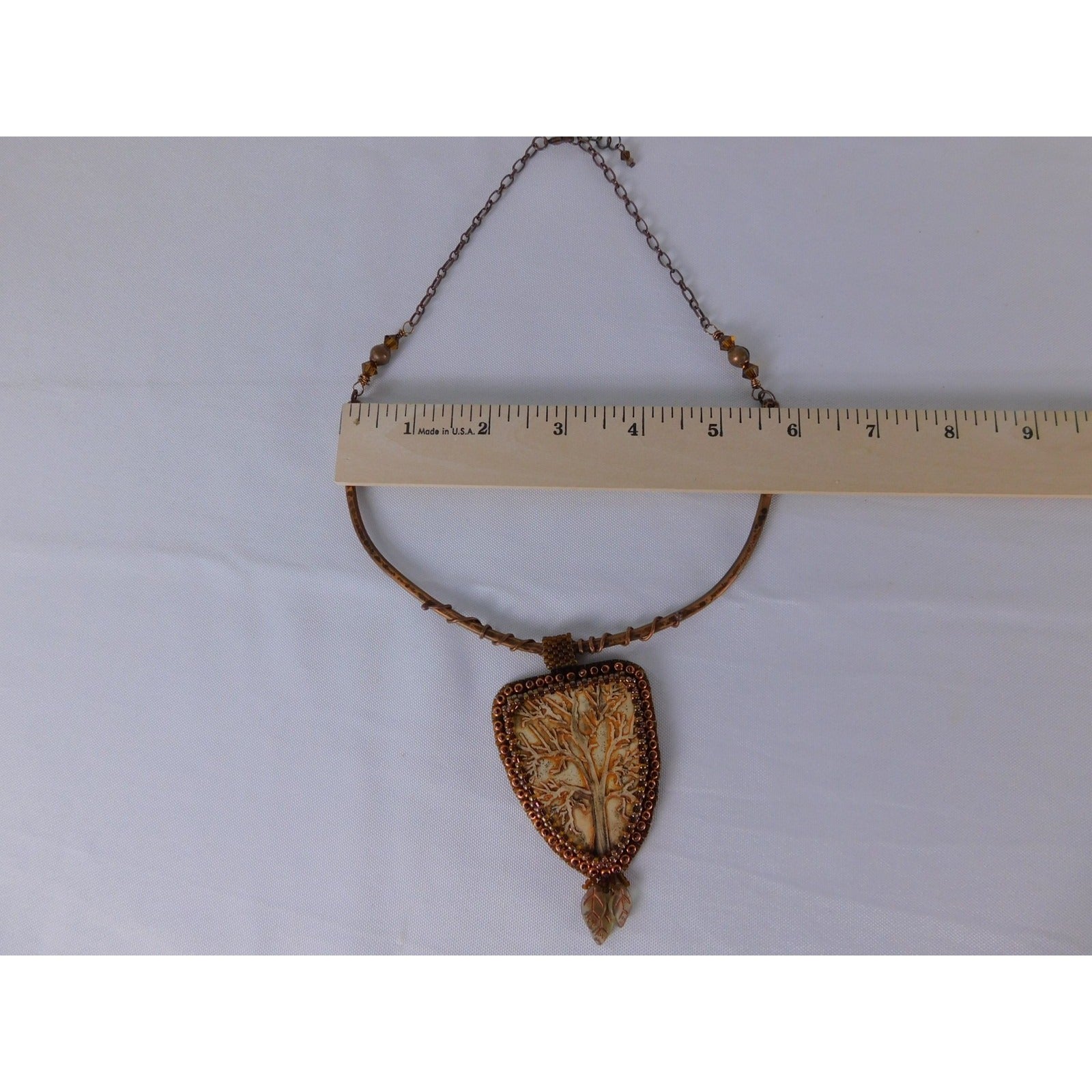 Handmade Tree Of Life Pendant Necklace Brown Resin Beaded Boho Statement Jewelr
