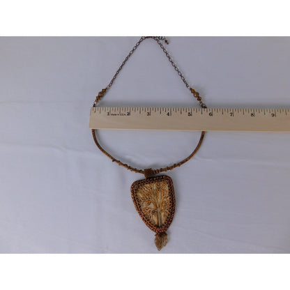 Handmade Tree Of Life Pendant Necklace Brown Resin Beaded Boho Statement Jewelr