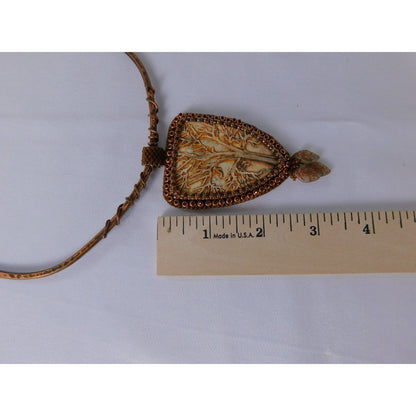 Handmade Tree Of Life Pendant Necklace Brown Resin Beaded Boho Statement Jewelr