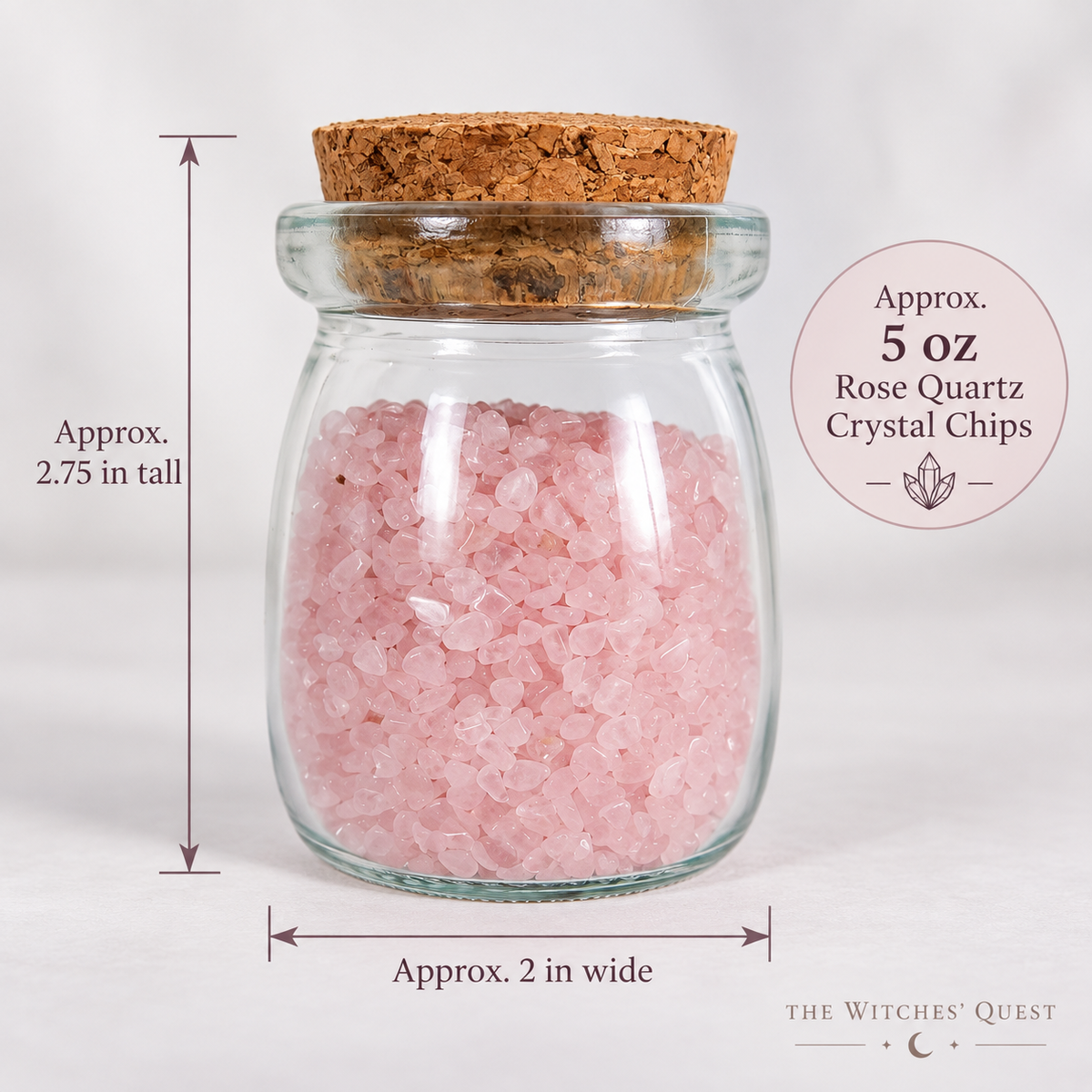 Rose Quartz Crystal Chips, 5 oz Glass Jar