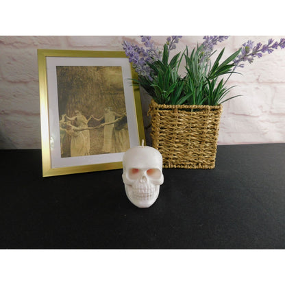 White Unscented Skull Candle Home Decor 3" - Goth, Witchy, Creepy
