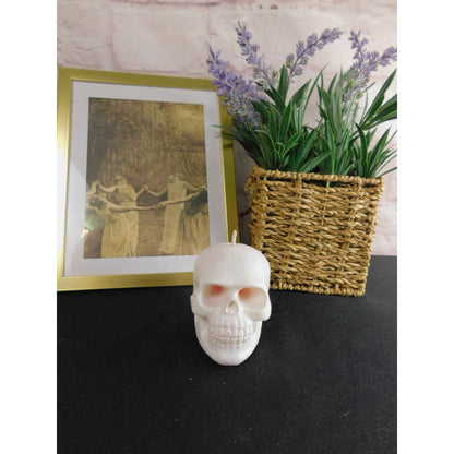 White Unscented Skull Candle Home Decor 3" - Goth, Witchy, Creepy