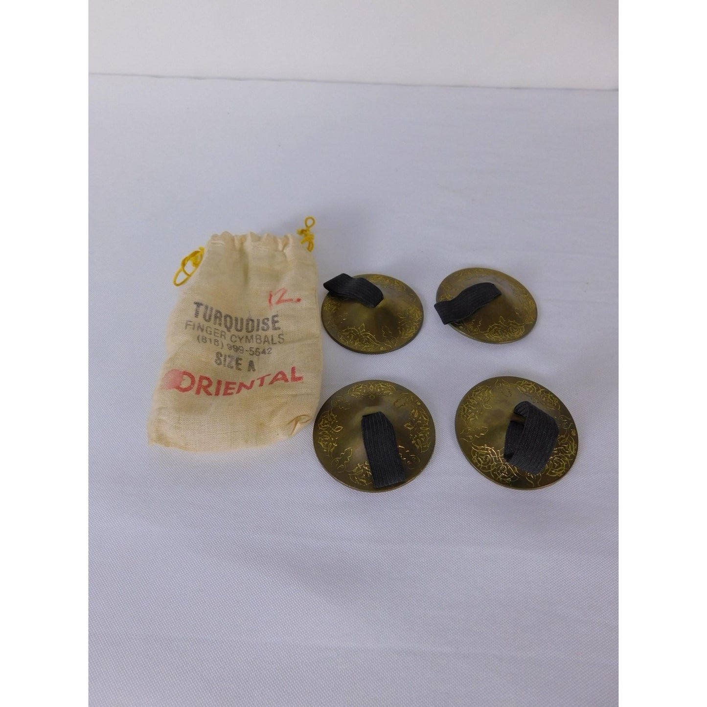 Turquoise Oriental Brass Crotales Finger Cymbals Size A Lightweight Belly Dance