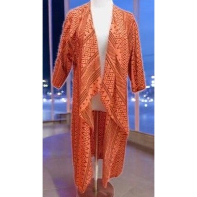 LuLaRoe Medium Coral Aztec Print Long Drape Cardigan Lightweight