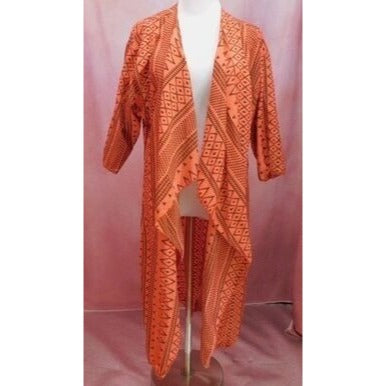 LuLaRoe Medium Coral Aztec Print Long Drape Cardigan Lightweight