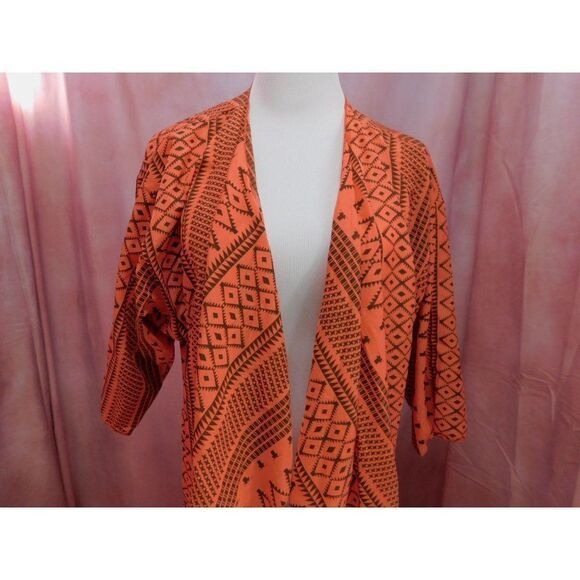 LuLaRoe Medium Coral Aztec Print Long Drape Cardigan Lightweight