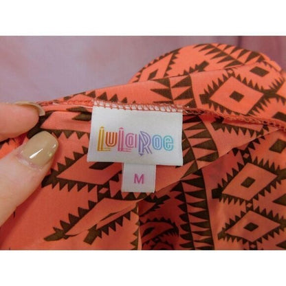 LuLaRoe Medium Coral Aztec Print Long Drape Cardigan Lightweight