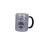 Protect Your Energy mug with black handle featuring moon phases and tree of life design