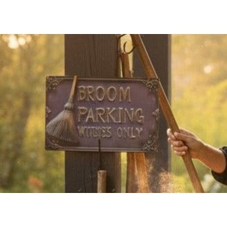 Broom Parking Witches Only Metal Sign - 12x8 Purple Gold - New