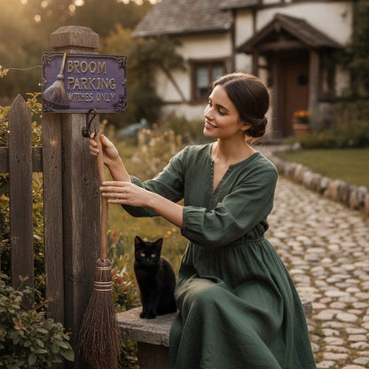 Broom Parking Witches Only Metal Sign - 12x8 Purple Gold - New