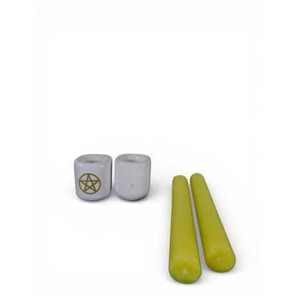 Pentacle Altar Candle Holders Set Of 2 Green Taper Candles Wiccan Pagan Ritual