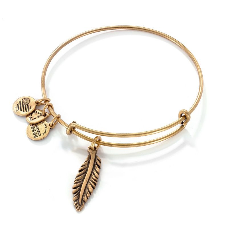 Alex and Ani Feather Charm Gold-Tone Bangle - Boho Chic Bracelet