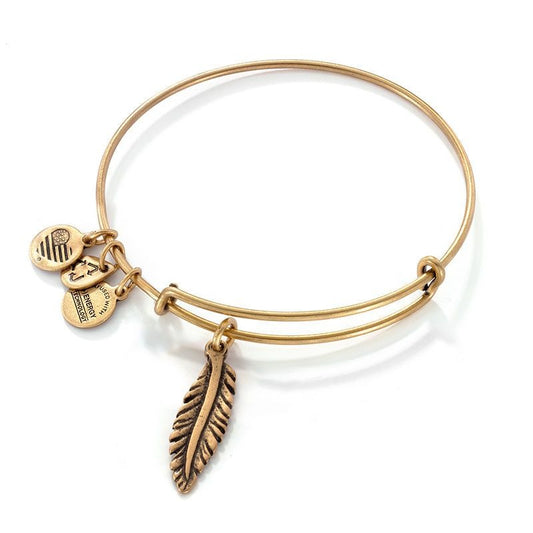 Alex and Ani Feather Charm Gold-Tone Bangle - Boho Chic Bracelet