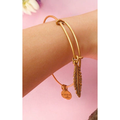 Alex and Ani Feather Charm Gold-Tone Bangle - Boho Chic Bracelet