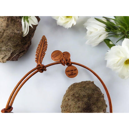 Alex and Ani Feather Charm Gold-Tone Bangle - Boho Chic Bracelet