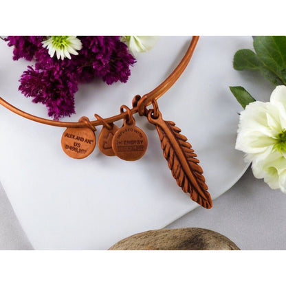 Alex and Ani Feather Charm Gold-Tone Bangle - Boho Chic Bracelet