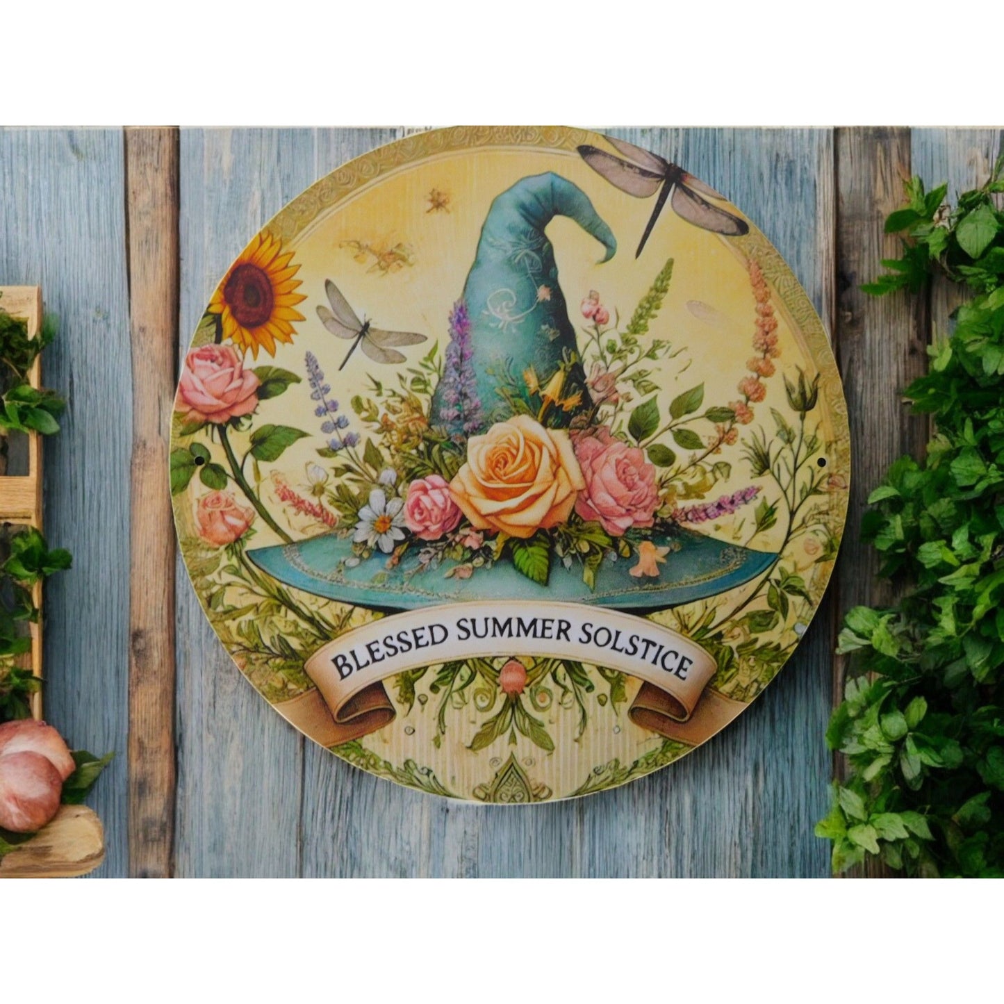 Blessed Summer Solstice Metal Tin Sign 8x8 Pagan Litha Decor