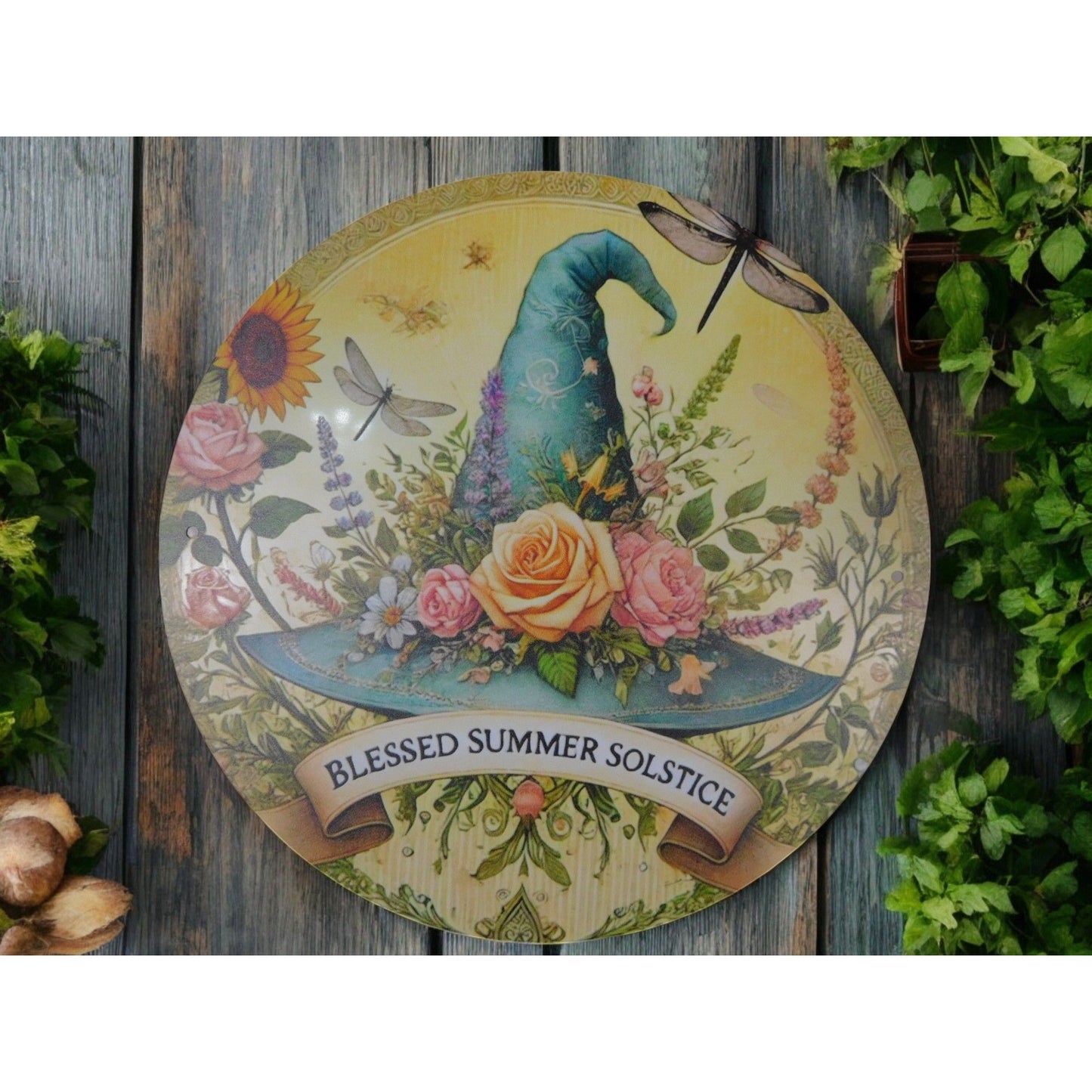 Blessed Summer Solstice Metal Tin Sign 8x8 Pagan Litha Decor