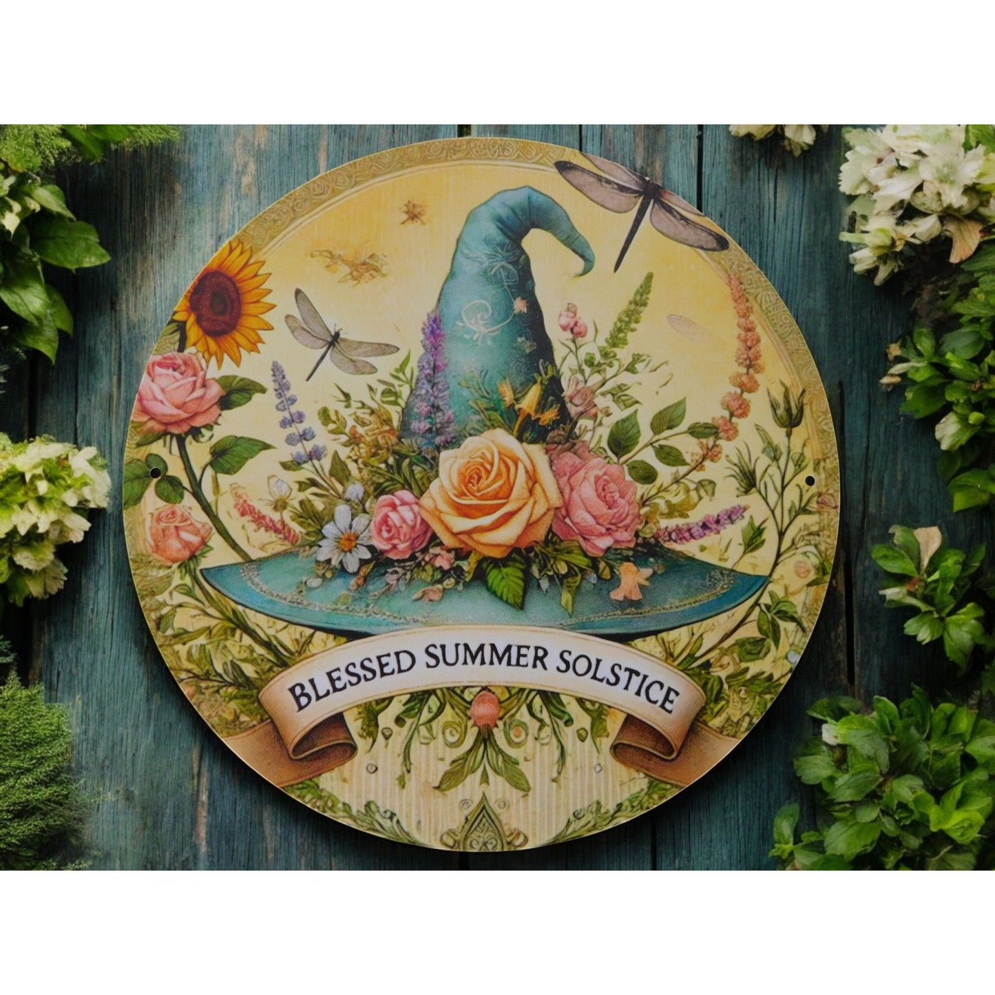Blessed Summer Solstice Metal Tin Sign 8x8 Pagan Litha Decor