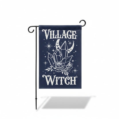 Village Witch Black Garden Flag 18x12 Moon Crystals Roses Gothic Witchy Decor