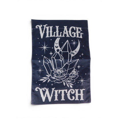 Village Witch Black Garden Flag 18x12 Moon Crystals Roses Gothic Witchy Decor