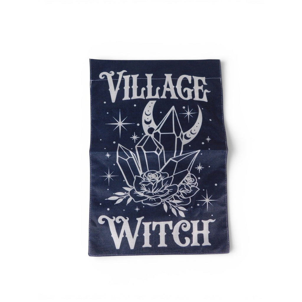 Village Witch Black Garden Flag 18x12 Moon Crystals Roses Gothic Witchy Decor
