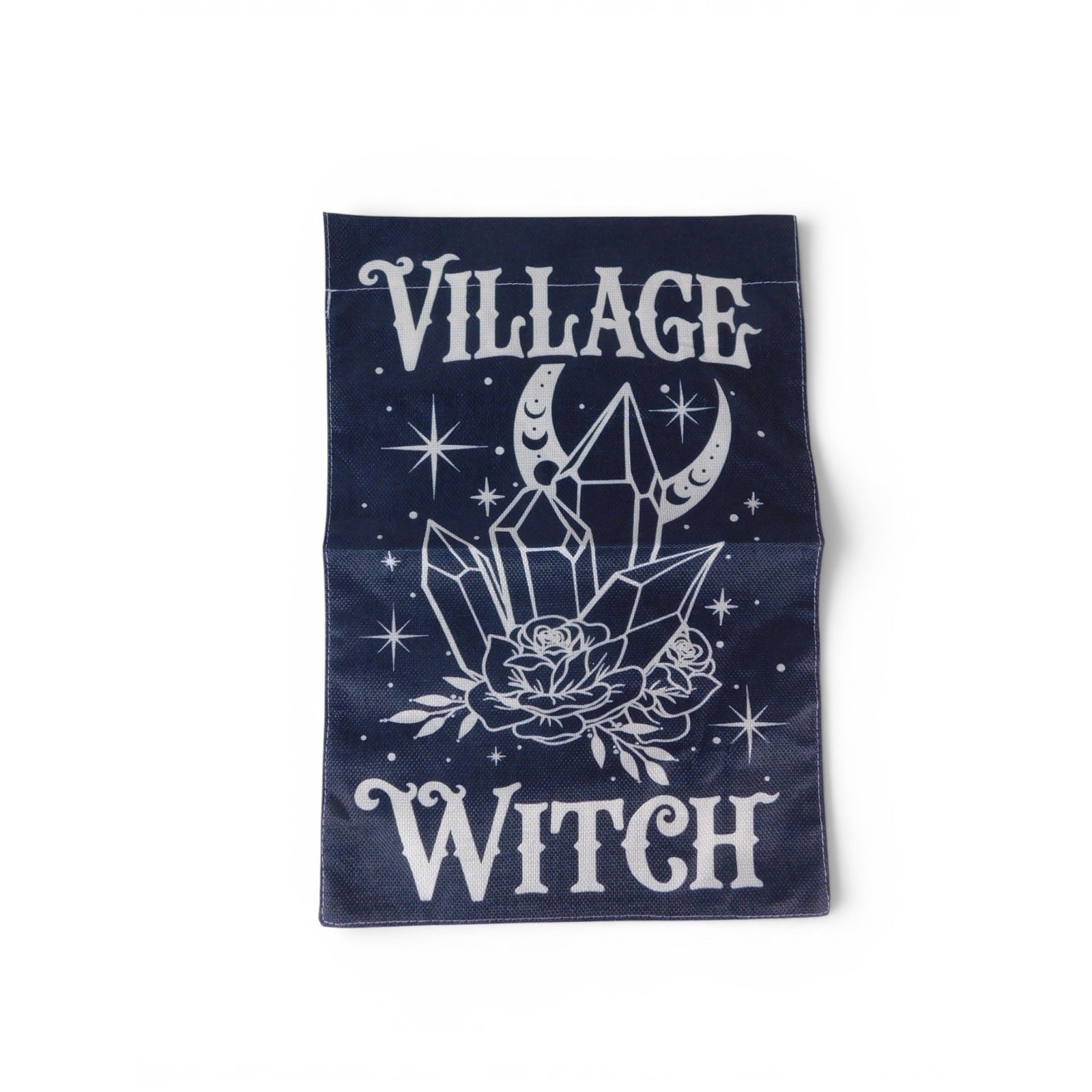 Village Witch Black Garden Flag 18x12 Moon Crystals Roses Gothic Witchy Decor