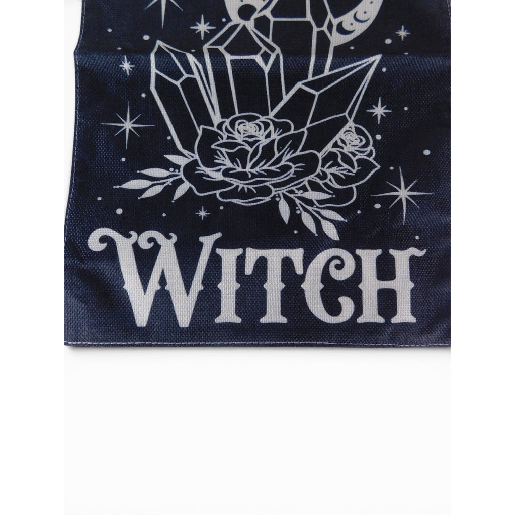 Village Witch Black Garden Flag 18x12 Moon Crystals Roses Gothic Witchy Decor