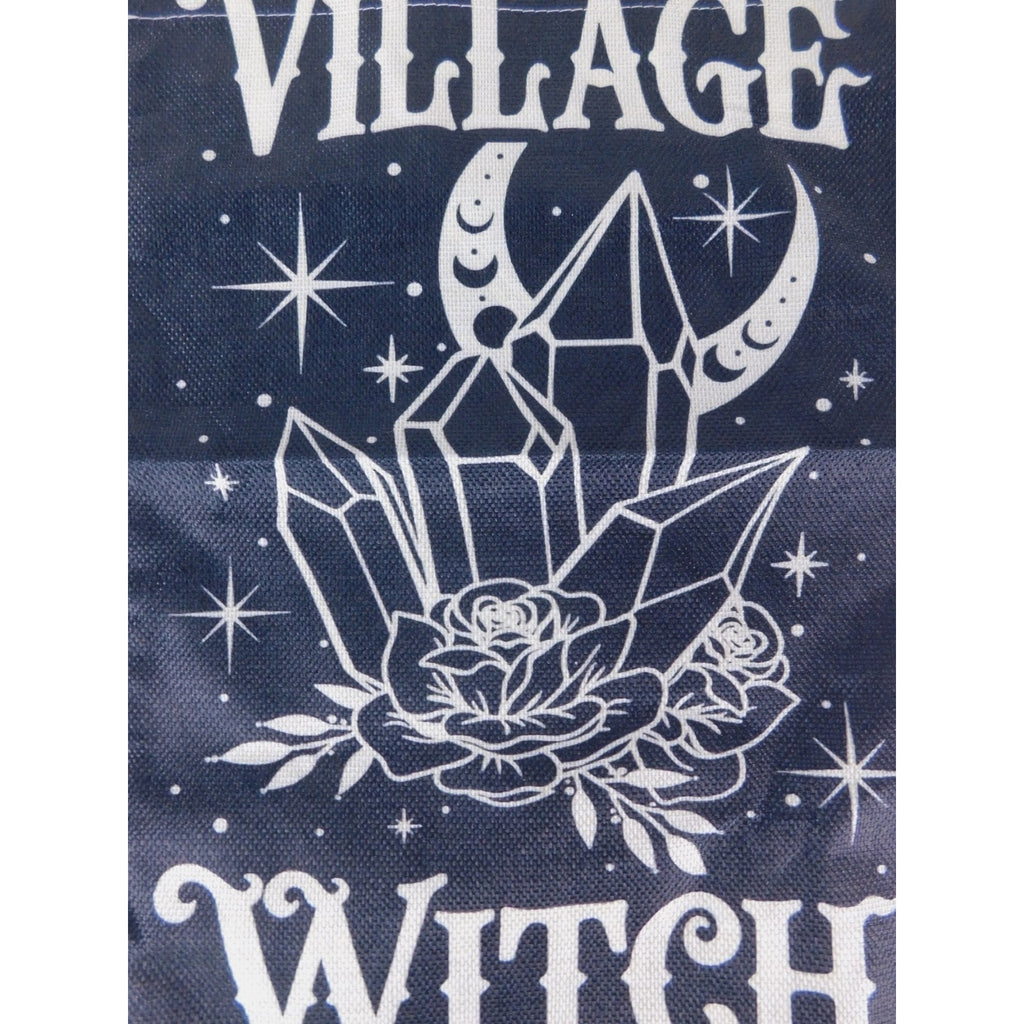 Village Witch Black Garden Flag 18x12 Moon Crystals Roses Gothic Witchy Decor