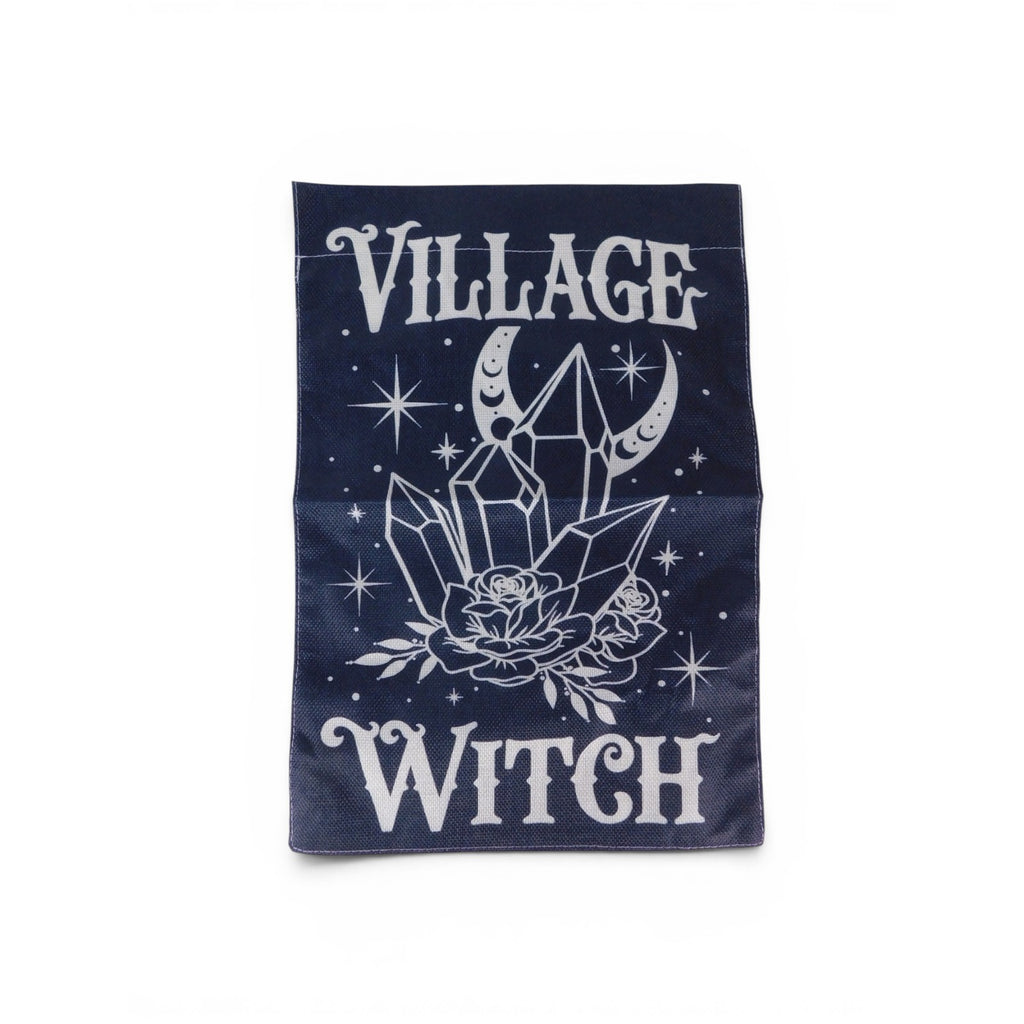 Village Witch Black Garden Flag 18x12 Moon Crystals Roses Gothic Witchy Decor