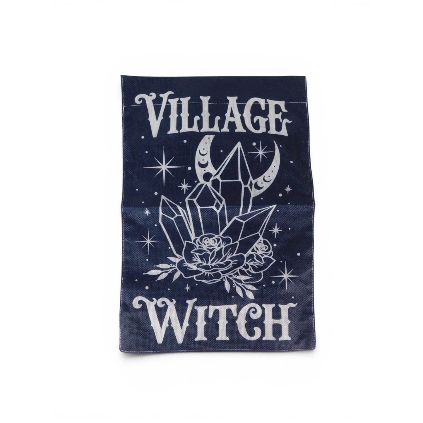 Village Witch Black Garden Flag 18x12 Moon Crystals Roses Gothic Witchy Decor